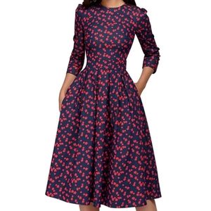 Blue and Red Floral Midi Dress